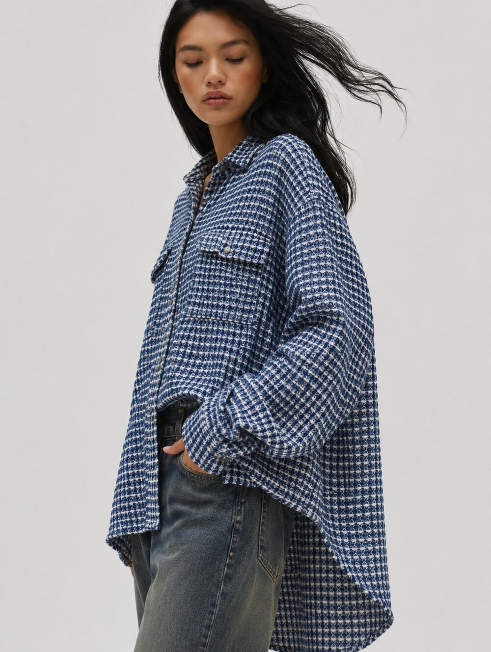 BDG Waffleknit Oversized Shacket Jacket Slouchy High Low Sz XS